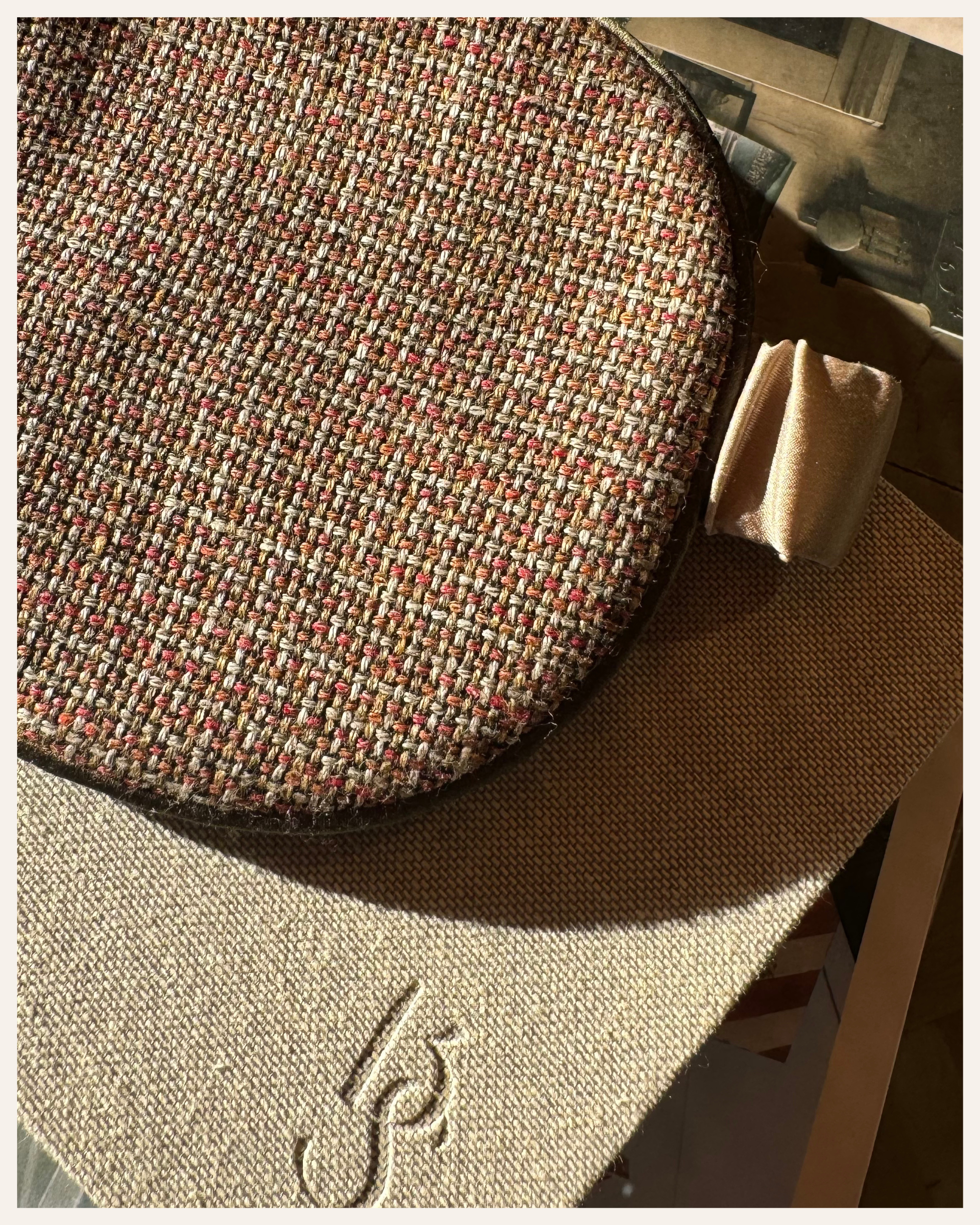 The Beauty Sleeper Crudwell silk sleep mask — handmade from surplus Italian wool tweed, lined with Mulberry silk