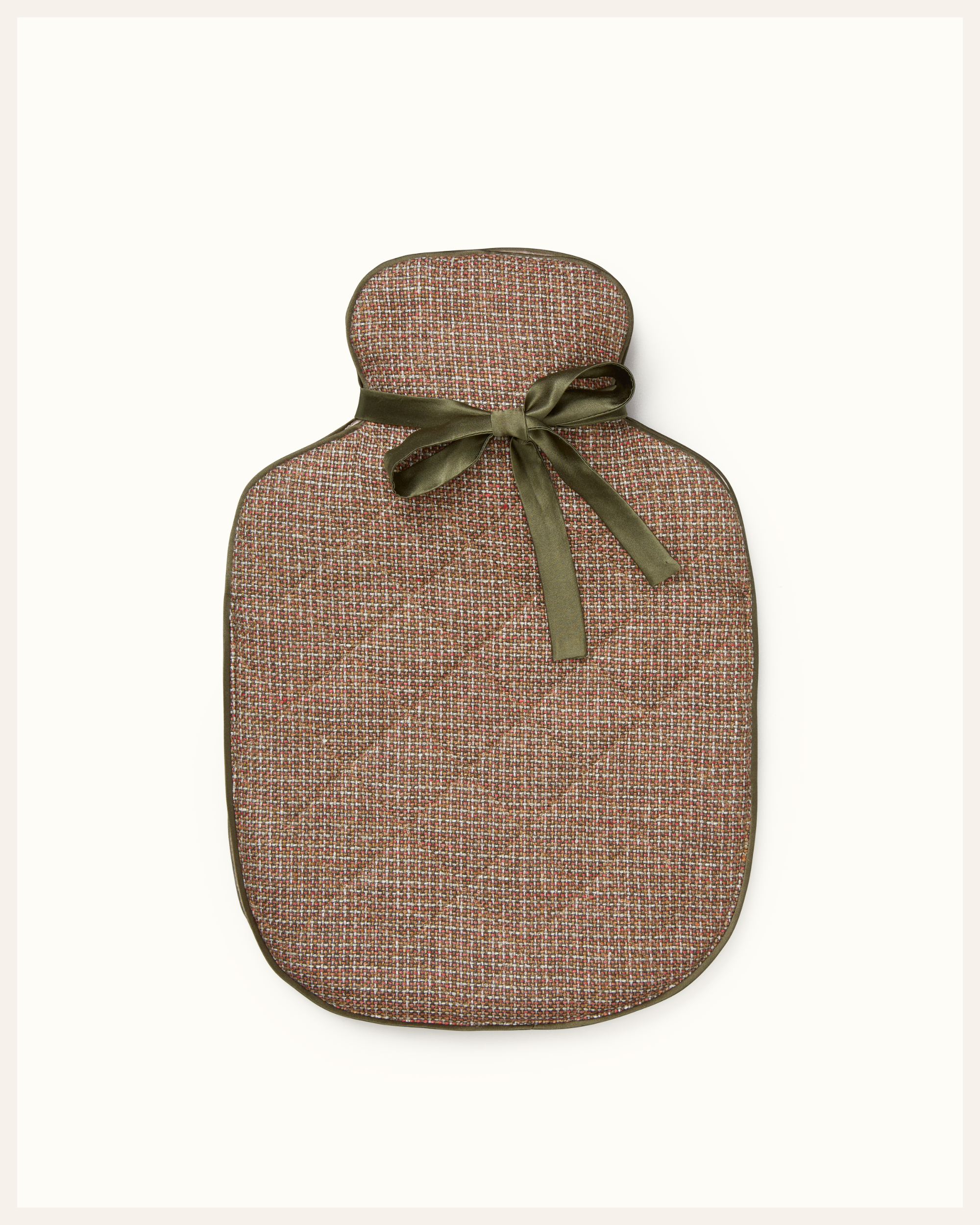 The Beauty Sleeper Crudwell large hot water bottle — surplus Italian wool tweed cover, handmade with Mulberry silk lining