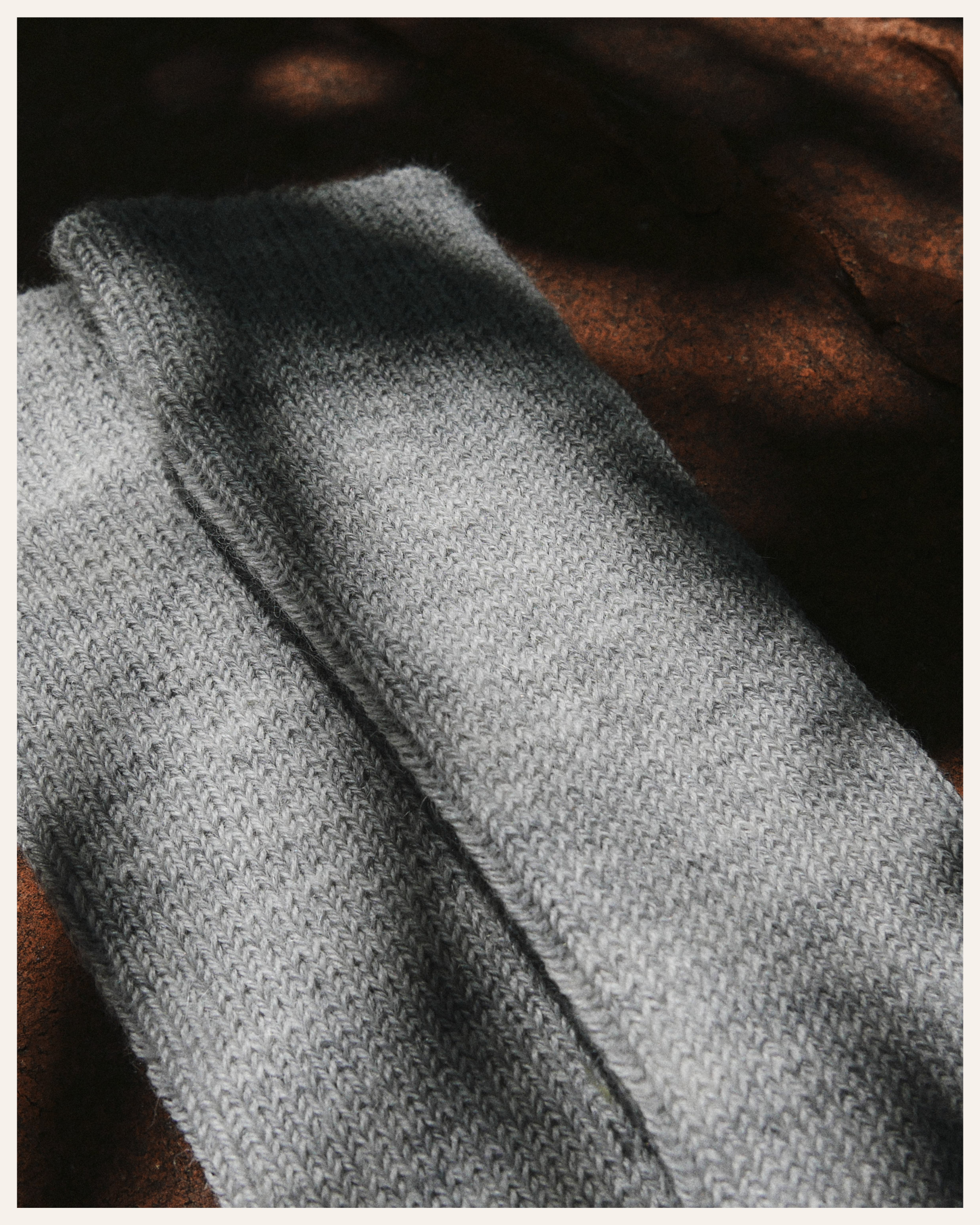 The Beauty Sleeper Grey Horizon alpaca bed socks detail — sourced from Peru, knitted in Europe