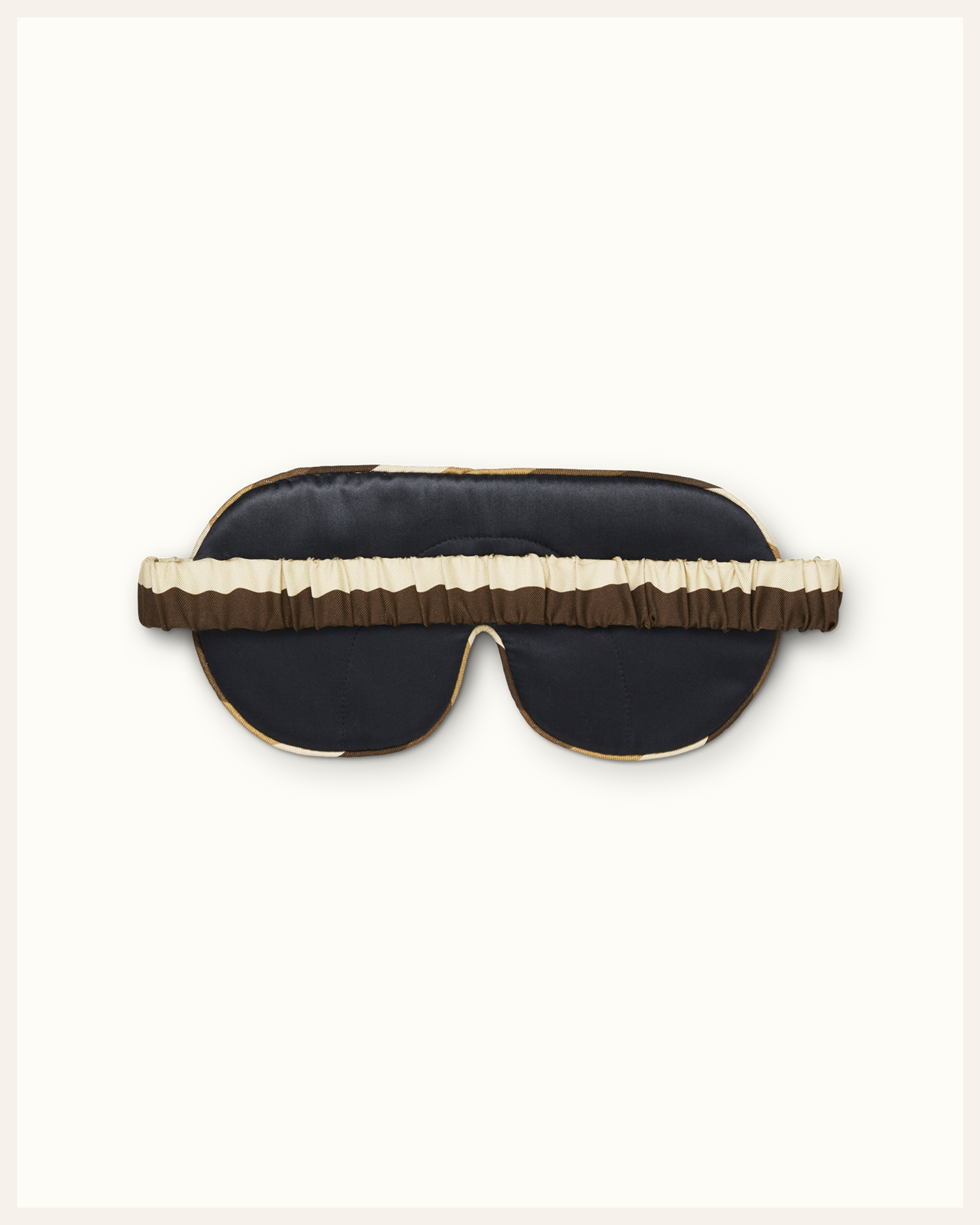 The Beauty Sleeper Lepus Camel Brown Stripes sleep mask back view — wide silk strap protects hair overnight